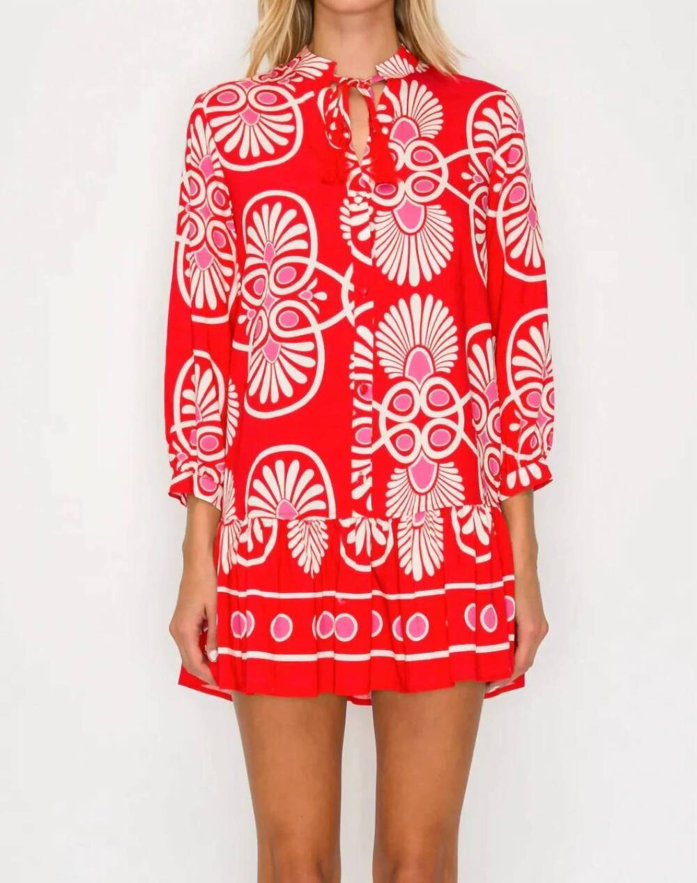 NEW MEET ME IN SANTORINI women's festival medallion short dress in red